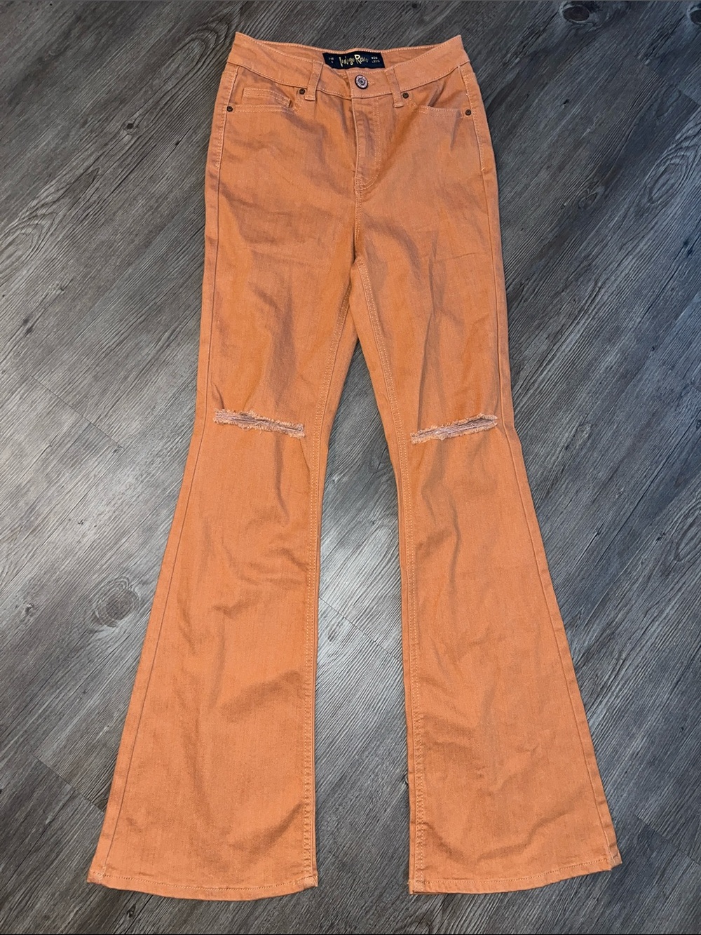 INDIGO REIN Rust Orange Flared Jeans with Knee Slits